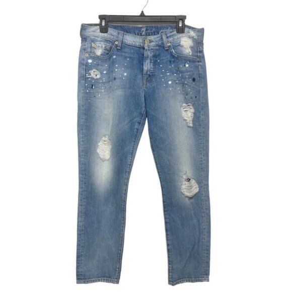 New 7FAM Josefina Jewel Skinny Boyfriend Jeans in Blue Size 28 - Picture 4 of 14